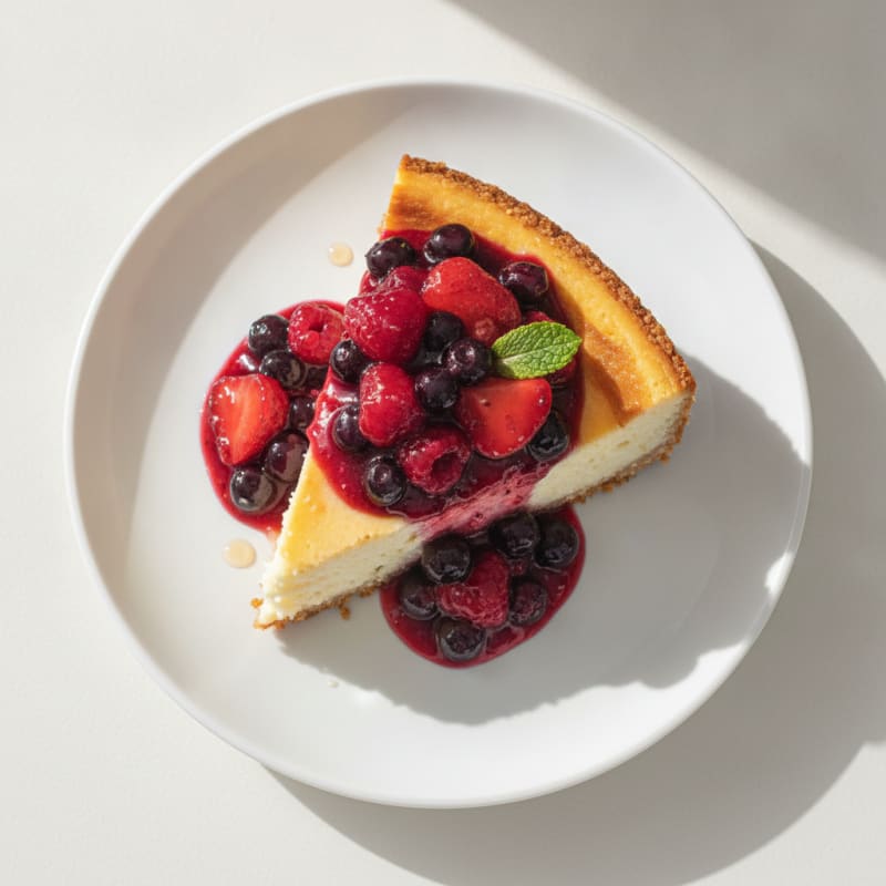 Greek Yogurt Protein Cheesecake with Mixed Berries