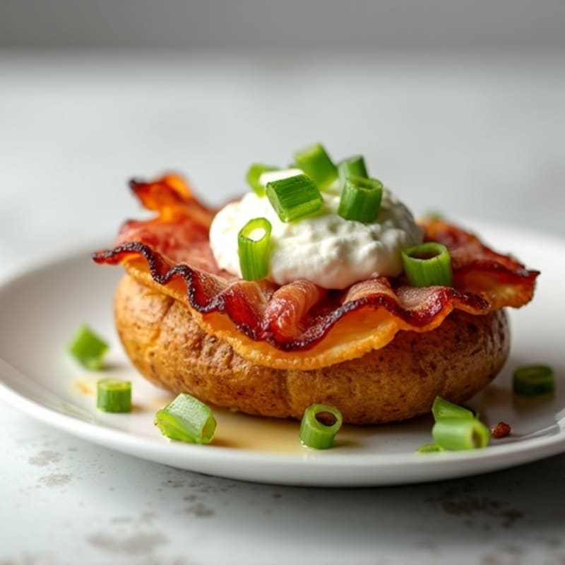 Crispy Baked Potatoes with Lean Turkey Bacon and Creamy Cottage Cheese