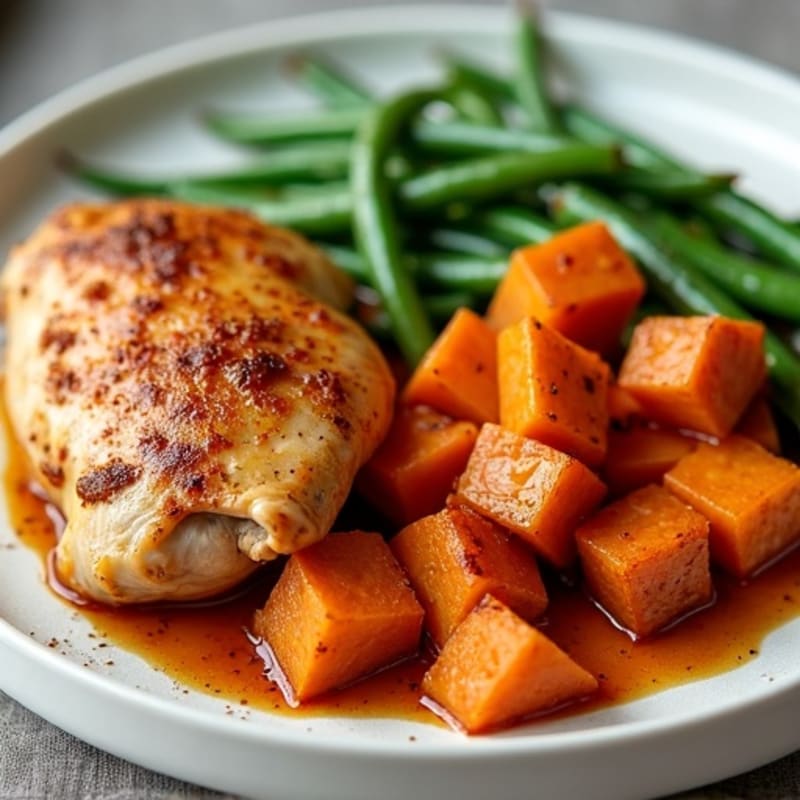 Warm Spiced Roasted Chicken with Sweet Potato and Crispy Green Beans