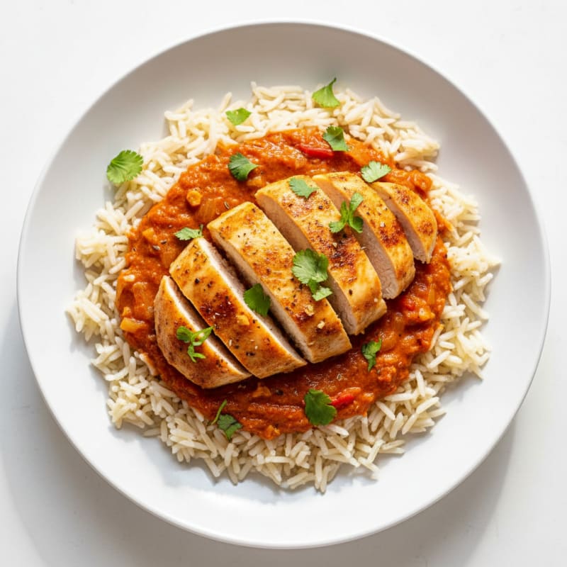 Creamy Tomato-Curry Chicken with Basmati Rice