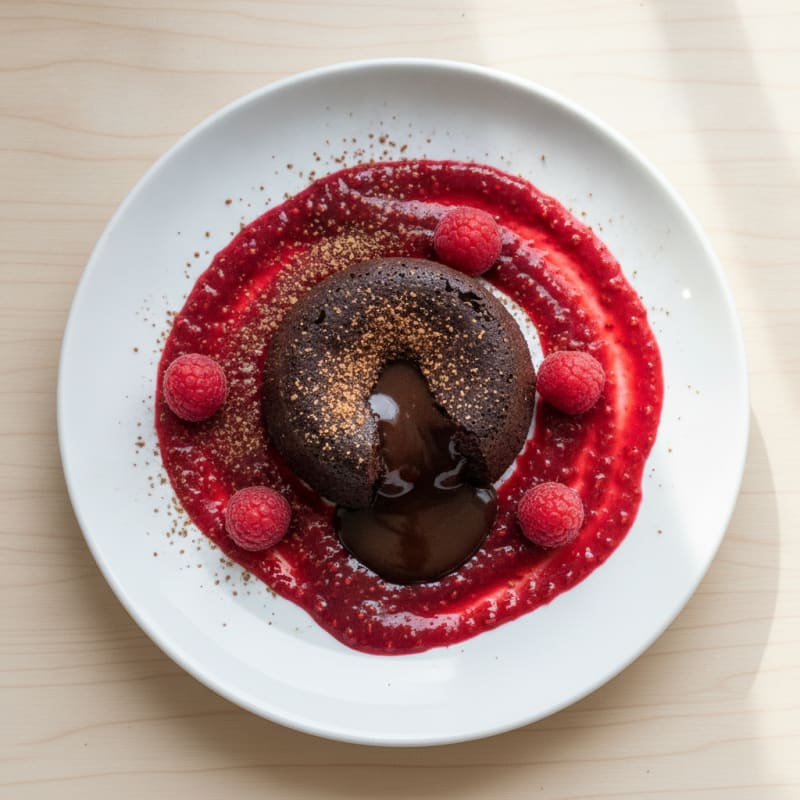 Chocolate Lava Cake with Raspberry Coulis