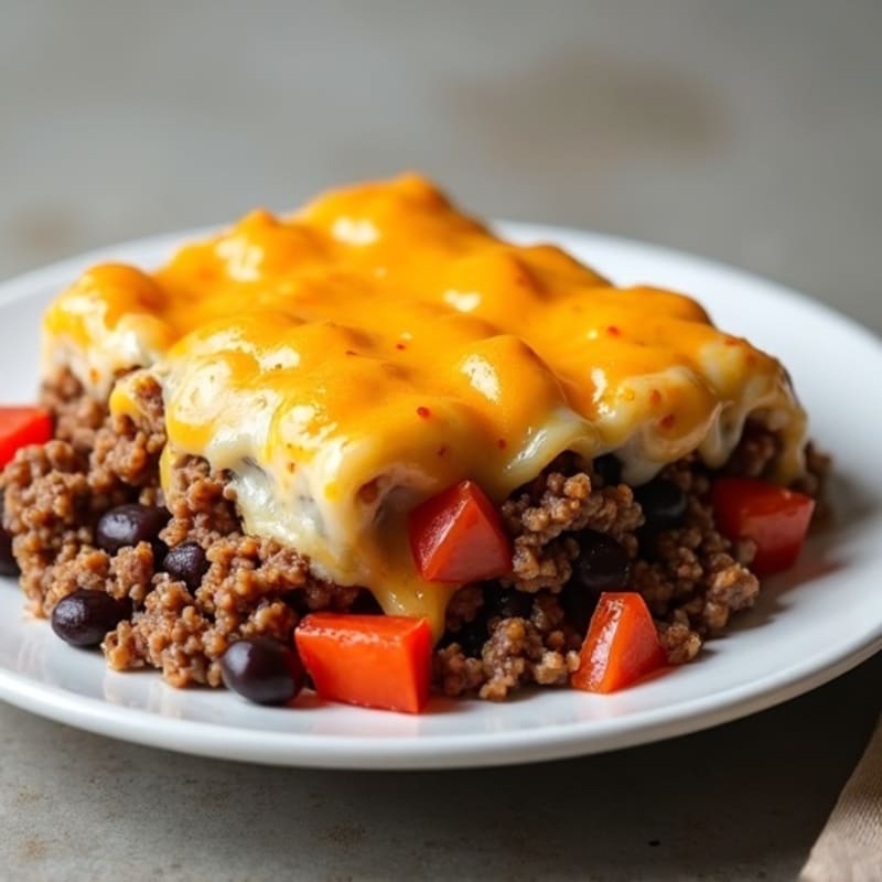 Cheesy Lean Ground Beef and Black Bean Bake