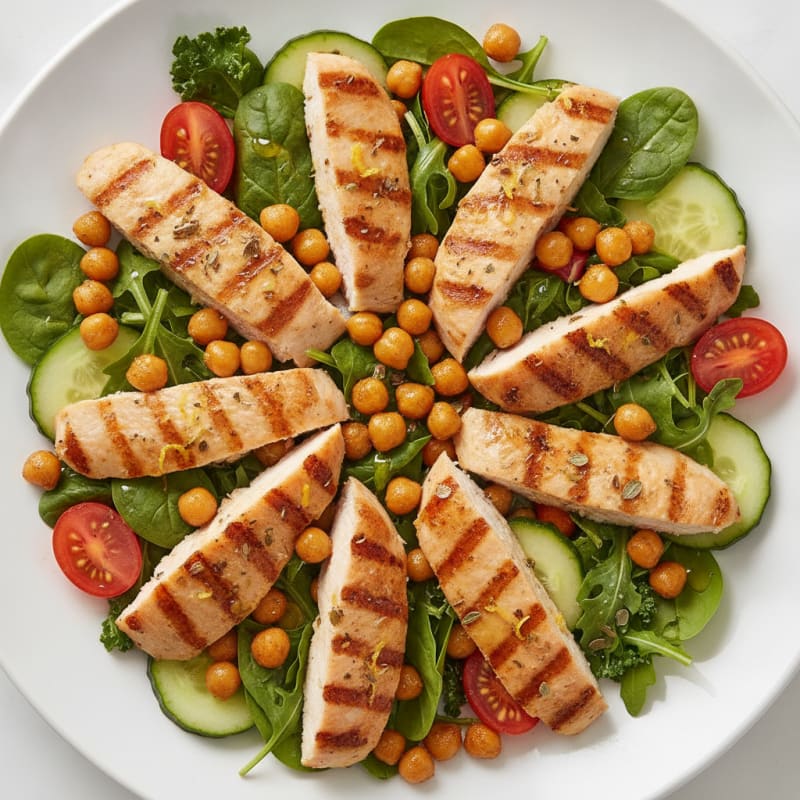 Grilled Turkey Breast Salad with Chickpeas and Mixed Greens