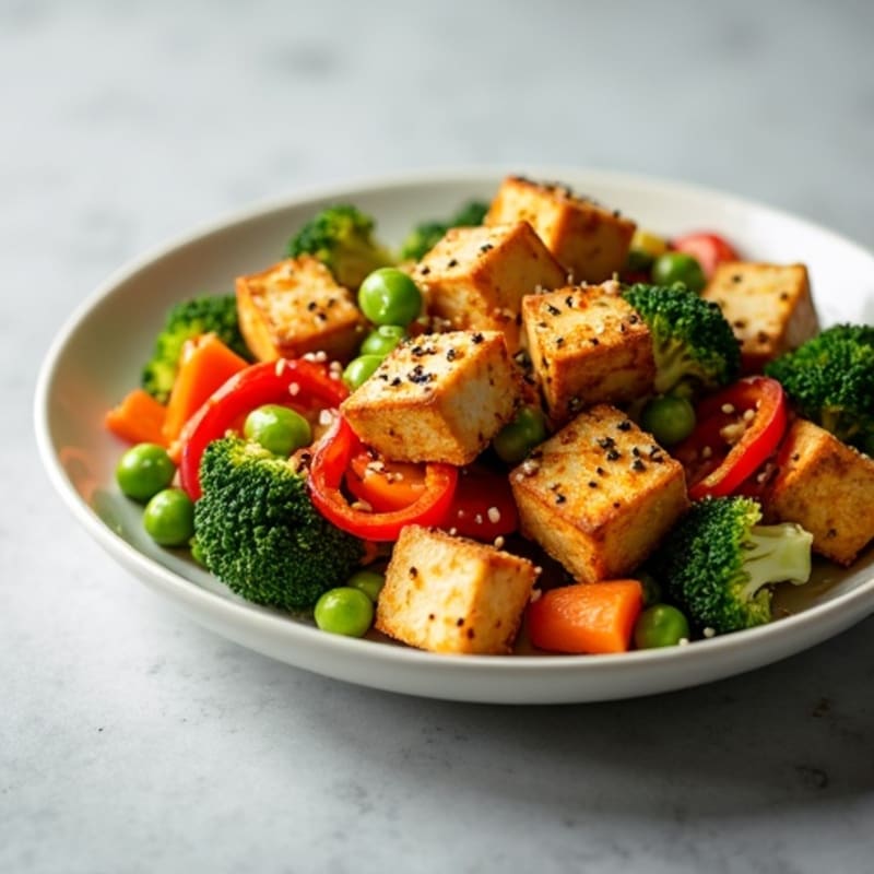 Crispy Sesame Tofu and Fresh Vegetable Stir-Fry
