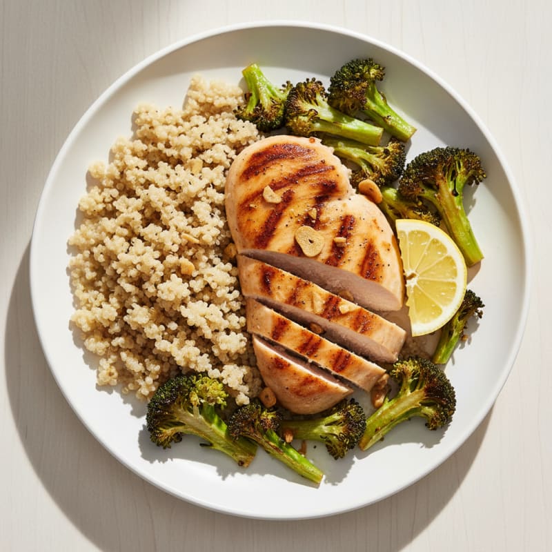 Grilled Chicken Breast with Quinoa and Roasted Broccoli