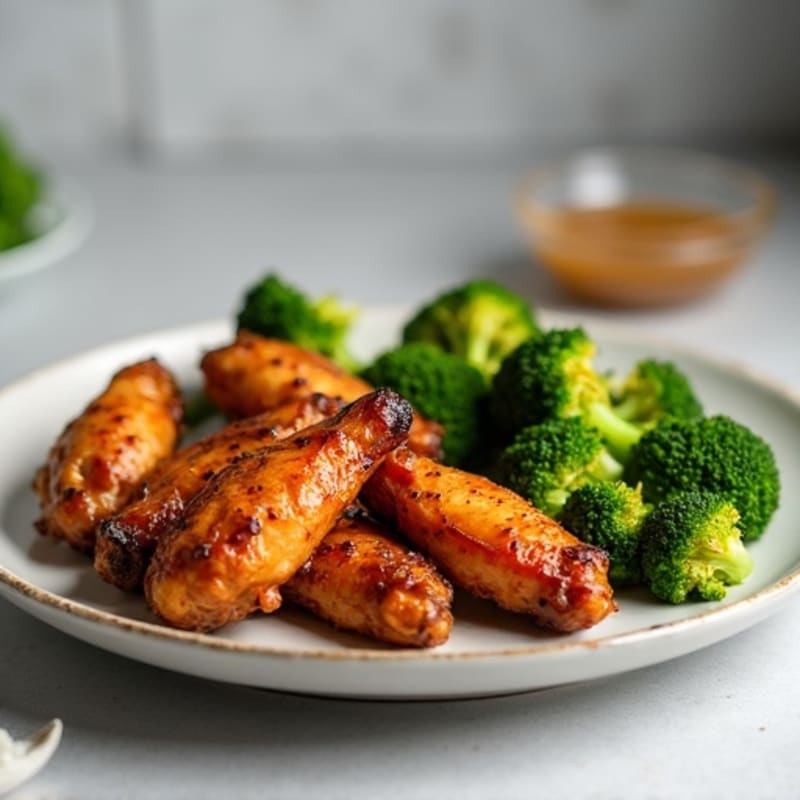 Crispy Baked Honey Garlic Chicken Wings with Roasted Broccoli
