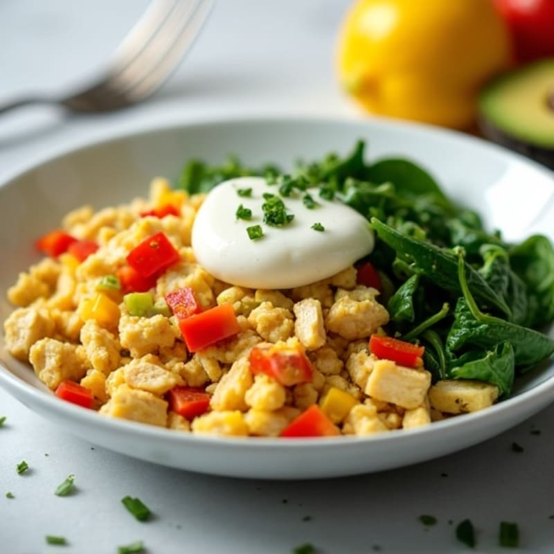 Chicken and Egg Veggie Scramble with Cottage Cheese