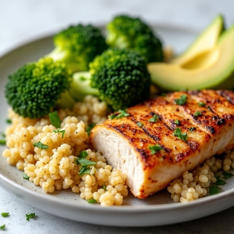 Grilled Chicken Breast with Quinoa and Roasted Broccoli
