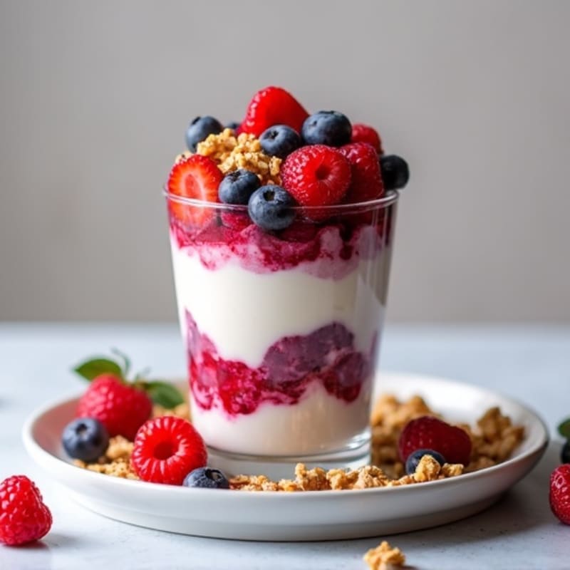 Triple-Berry Vanilla Protein Parfait with Crunchy Granola