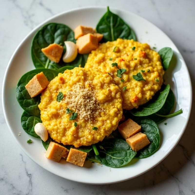 Silky Tofu and Tempeh Scramble with Spinach and Nutritional Yeast
