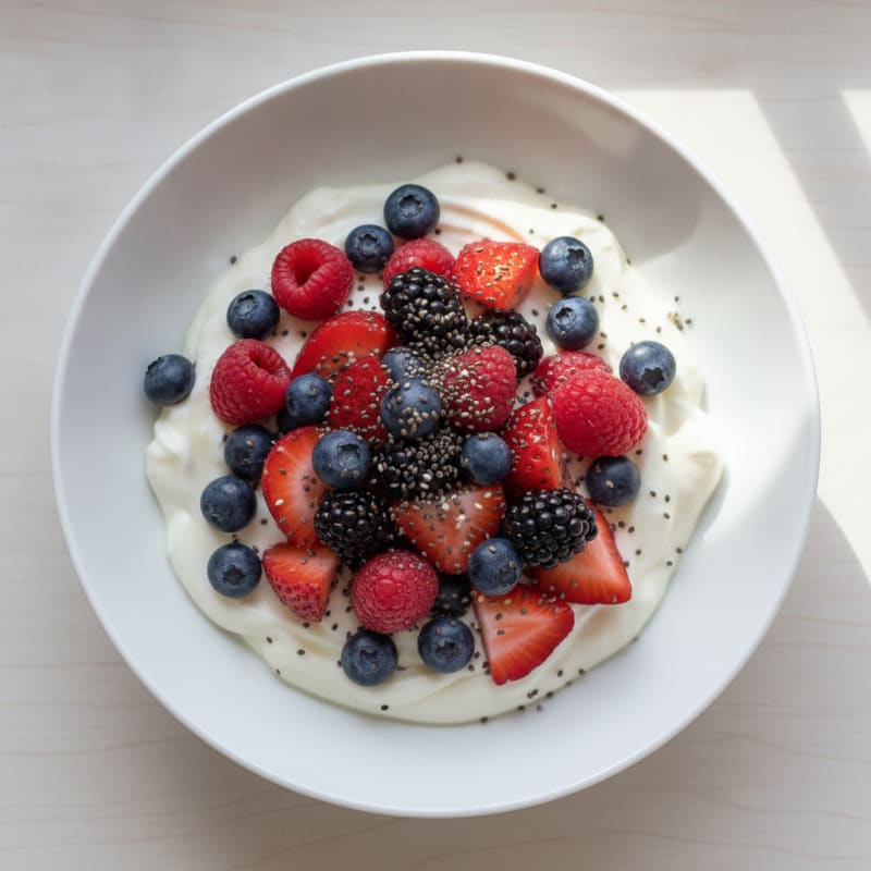 Silky Greek Yogurt Protein Pudding with Mixed Berries