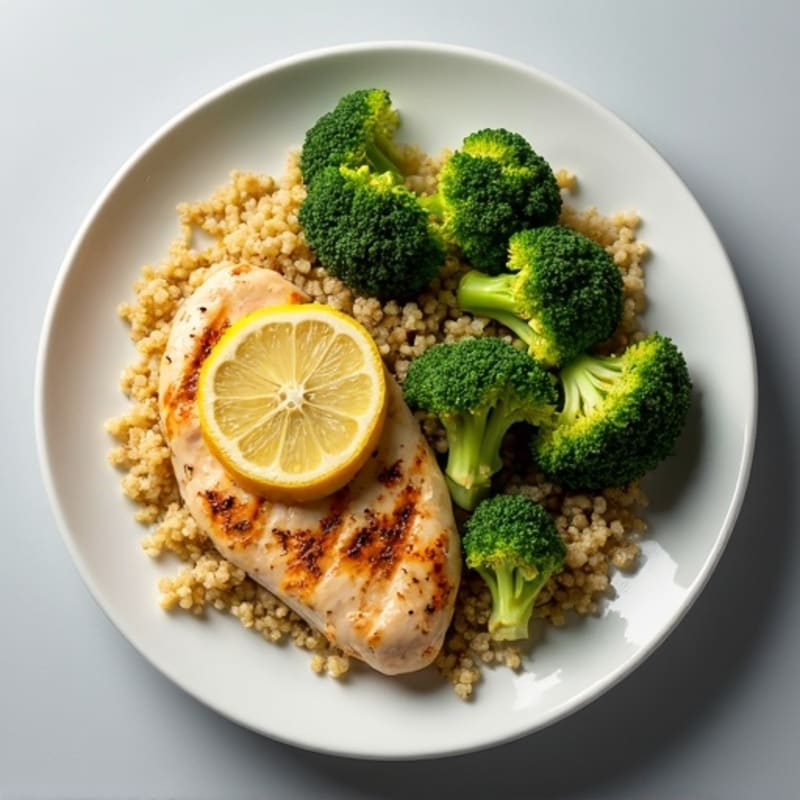 Grilled Lemon Garlic Chicken Breast with Quinoa and Roasted Broccoli