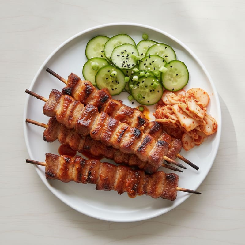 Spicy Gochujang Pork Belly Skewers