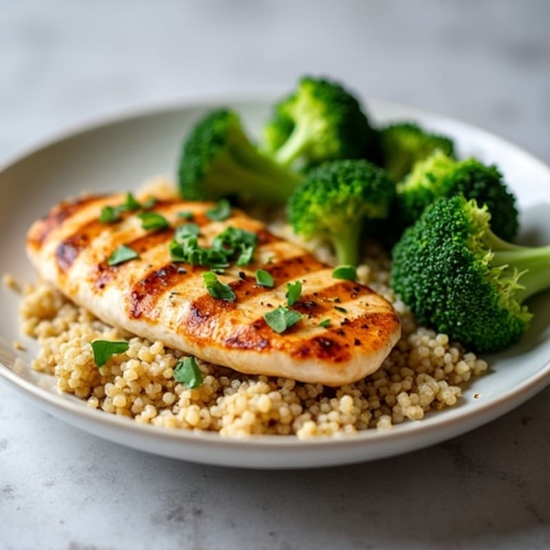 Grilled Chicken Breast with Quinoa and Steamed Broccoli