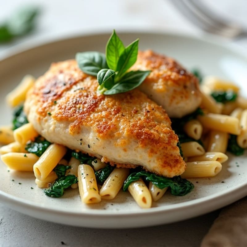 Baked Chicken and Whole Wheat Pasta with Spinach