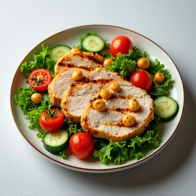 Grilled Turkey Breast Salad with Crunchy Chickpeas and Mixed Greens