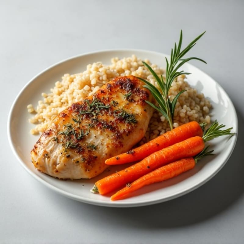 Herb-Roasted Chicken with Brown Rice and Roasted Carrots