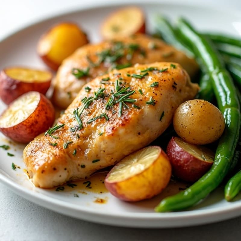 Lemon-Herb Roasted Chicken and Crispy Potatoes with Green Beans