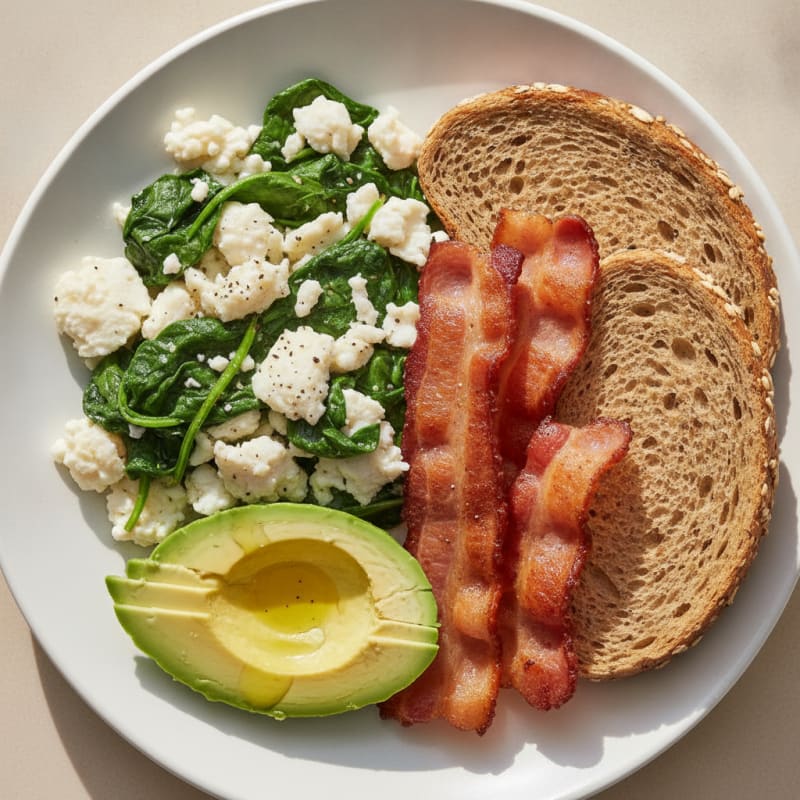 Egg White and Spinach Scramble with Turkey Bacon