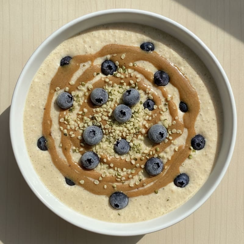 Silky Tofu Protein Smoothie Bowl with Hemp Seeds and Almond Butter