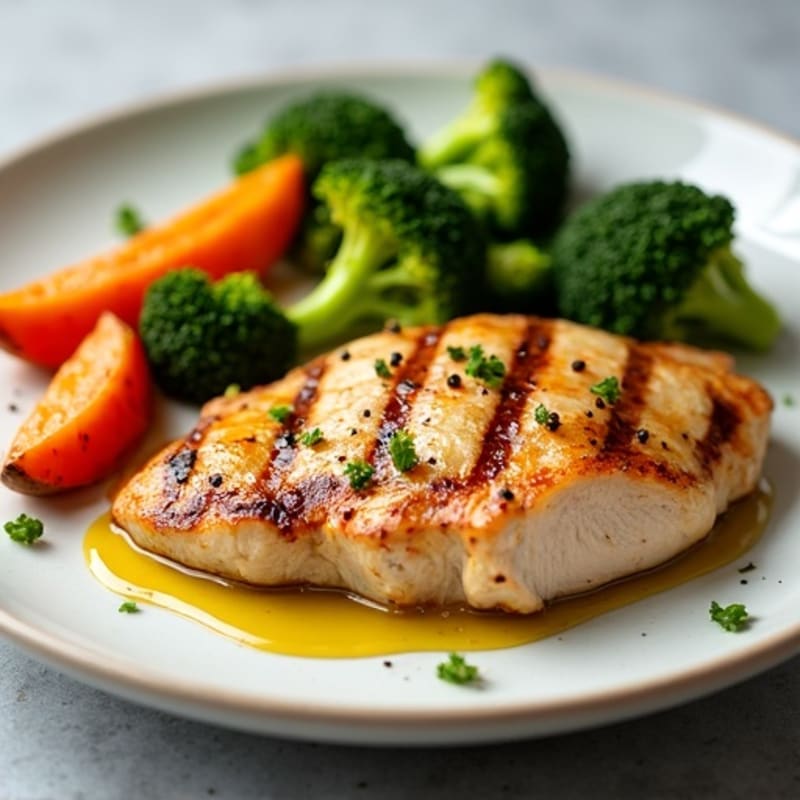 Grilled Chicken with Roasted Sweet Potatoes and Broccoli