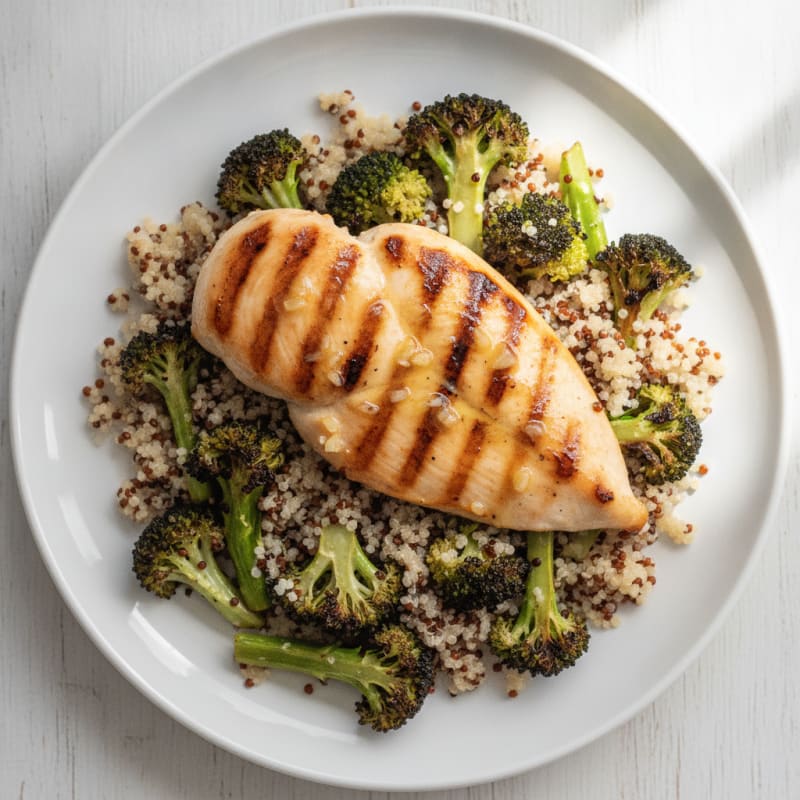 Grilled Chicken Breast with Quinoa and Roasted Broccoli