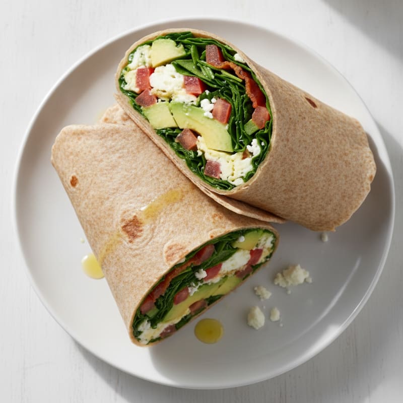 Crispy Turkey Bacon Egg White Wrap with Spinach and Tomato