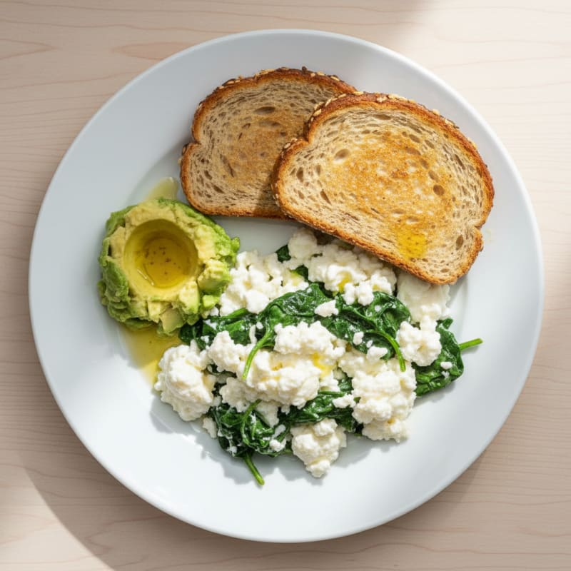 Egg White Scramble with Spinach and Cottage Cheese