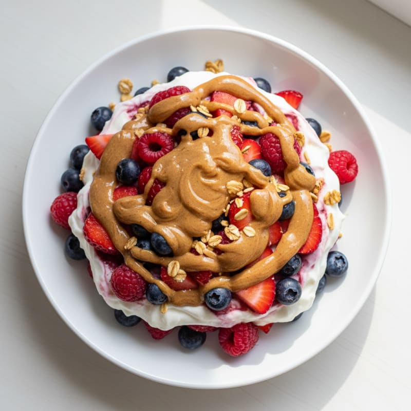Greek Yogurt Protein Parfait with Mixed Berries and Almond Butter