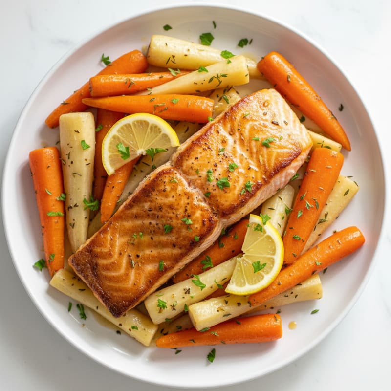Golden Pan-Seared Salmon with Roasted Root Vegetables
