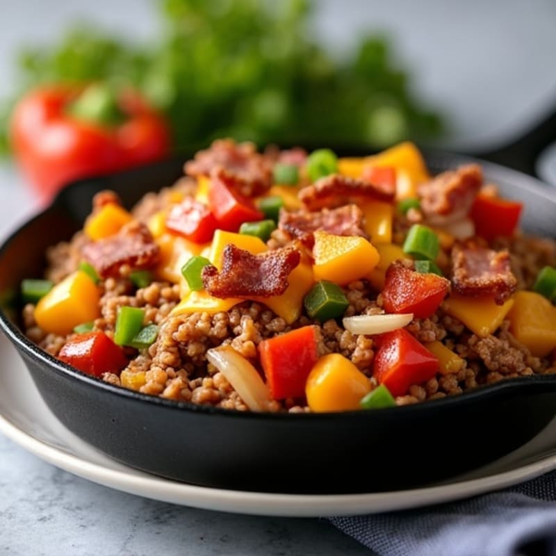Lean Beef Cheeseburger Skillet with Crispy Bacon