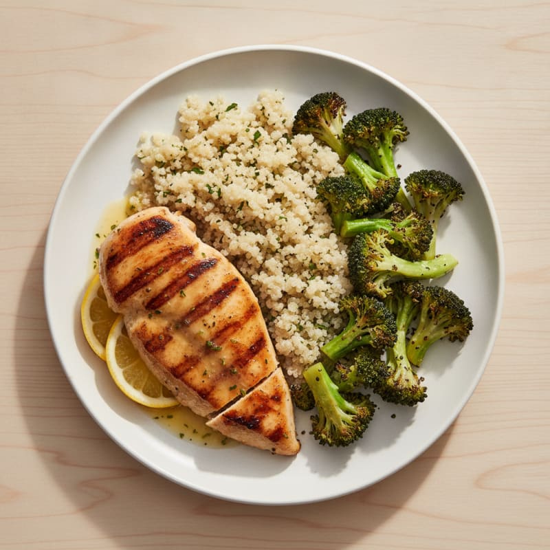 Grilled Chicken Breast with Quinoa and Roasted Broccoli
