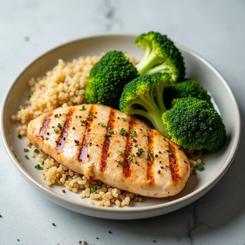 Grilled Chicken Breast with Quinoa and Roasted Broccoli
