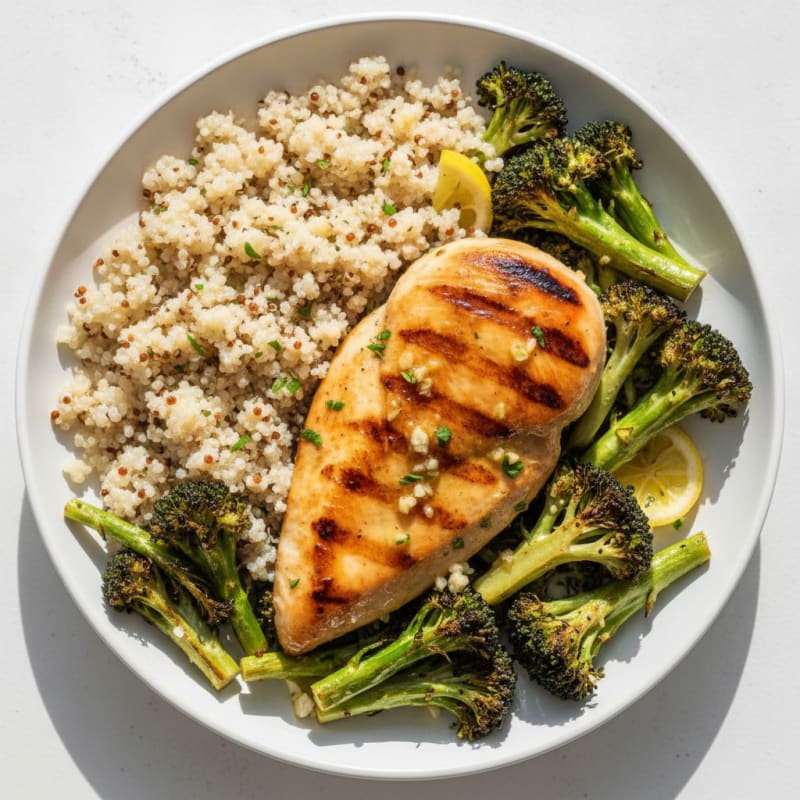 Grilled Chicken Breast with Quinoa and Roasted Broccoli
