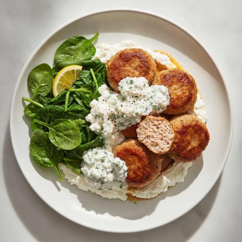 Pork Meatballs with Whipped Cottage Cheese