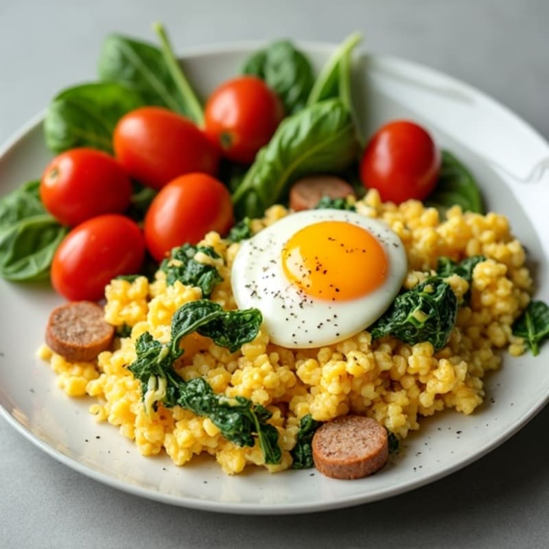 Egg White and Turkey Sausage Scramble with Spinach and Tomatoes
