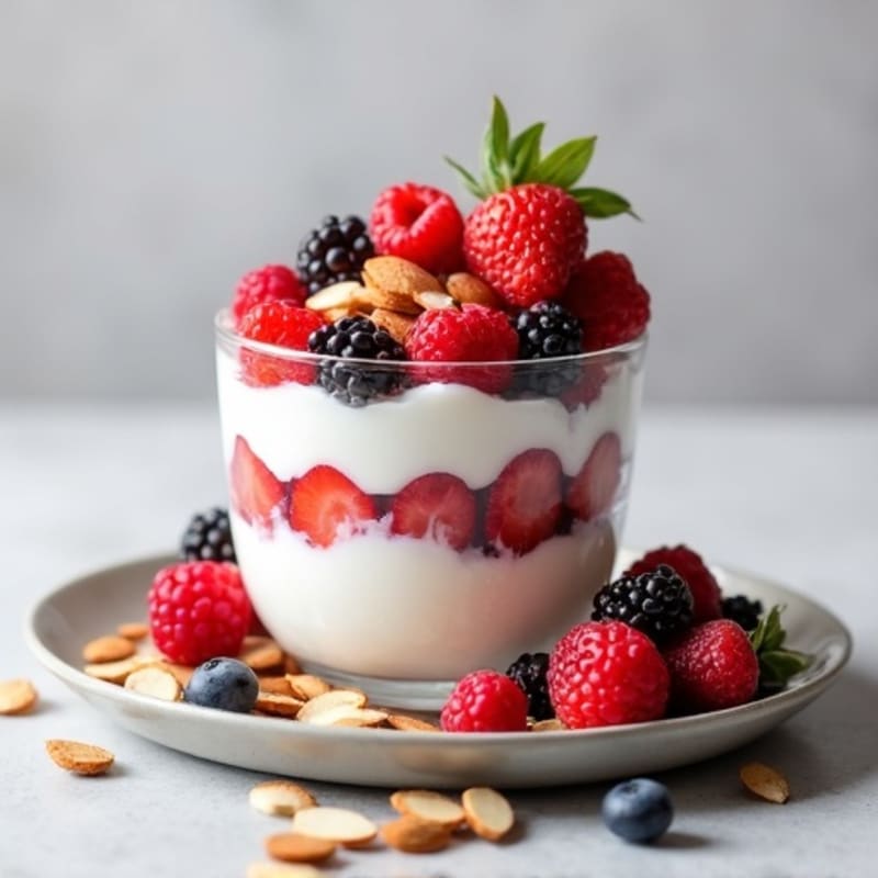 Greek Yogurt Parfait with Mixed Berries and Almonds