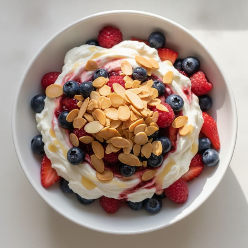 Greek Yogurt Protein Parfait with Mixed Berries and Almonds
