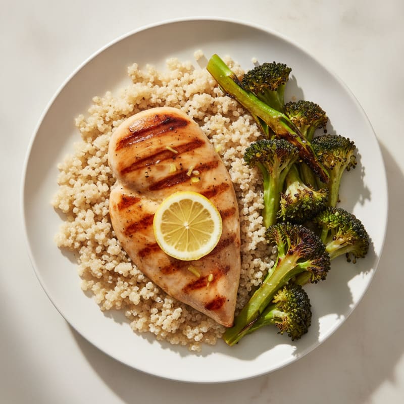 Grilled Chicken Breast with Quinoa and Roasted Broccoli