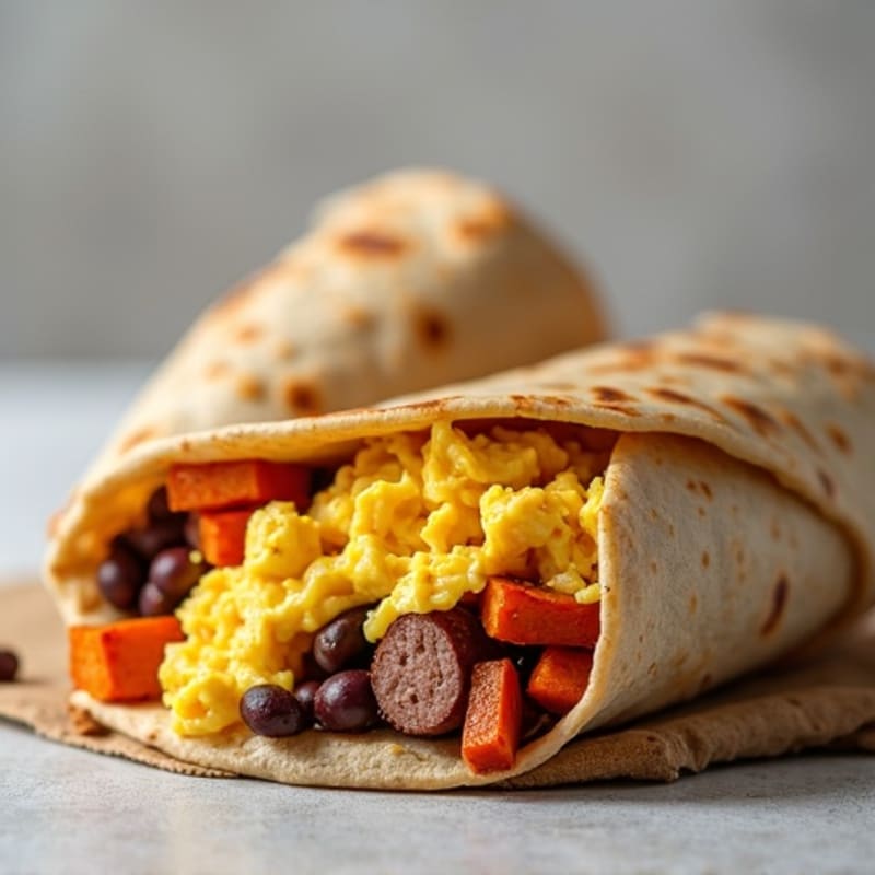 Hearty Egg, Black Bean, and Sweet Potato Breakfast Burrito