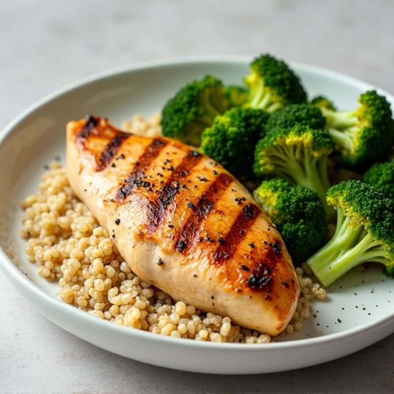 Grilled Chicken Breast with Roasted Broccoli and Quinoa