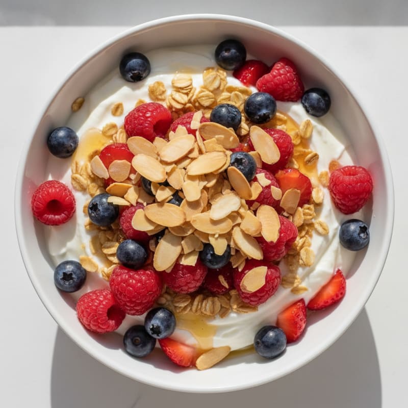 Creamy Greek Yogurt Parfait with Mixed Berries and Almonds