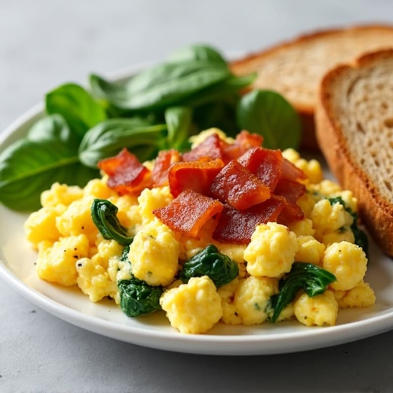 Cottage Cheese Scramble with Spinach and Turkey Bacon