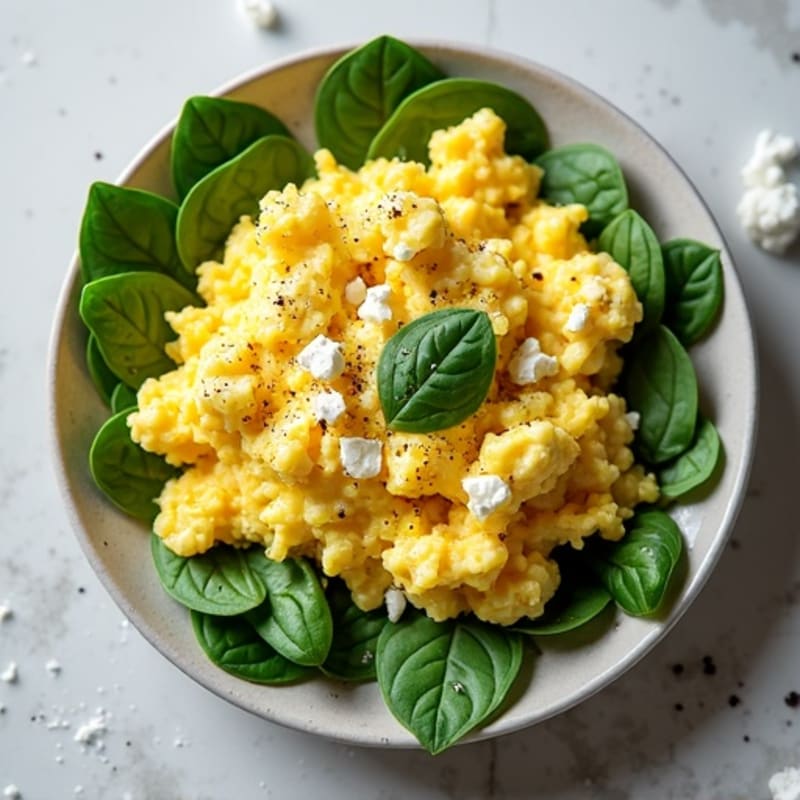 Creamy Scrambled Eggs with Fresh Spinach and Feta