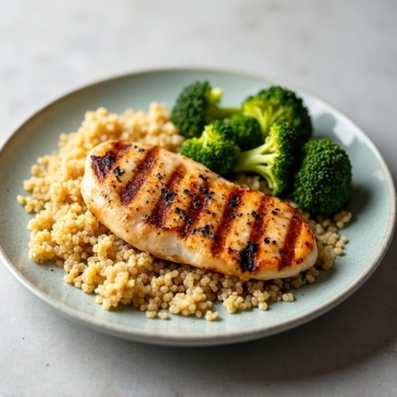 Grilled Chicken Breast with Quinoa and Roasted Broccoli