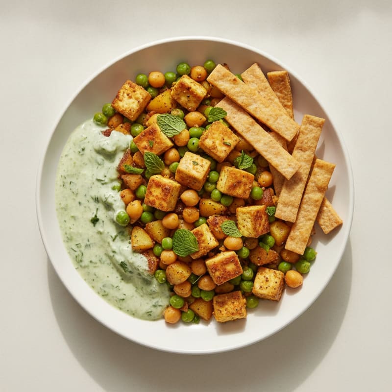 Samosa-Spiced Chickpea and Tofu Plate
