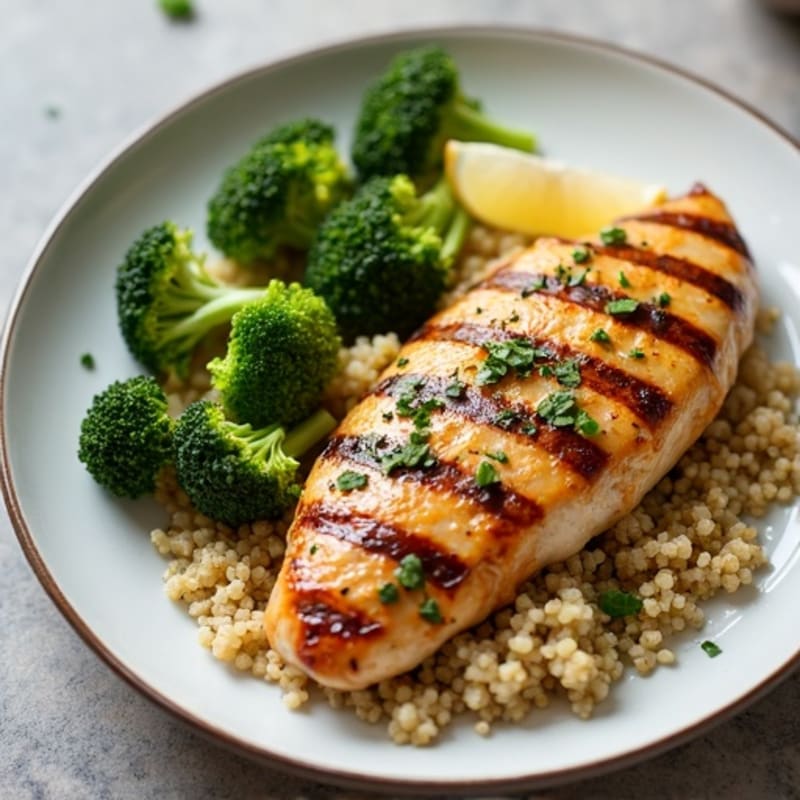 Grilled Lemon Garlic Chicken with Quinoa and Roasted Broccoli