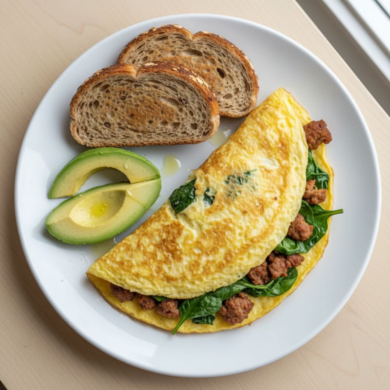 Egg White Spinach Omelette with Turkey Sausage