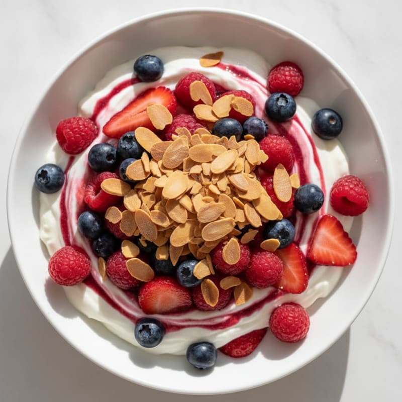 Greek Yogurt Protein Parfait with Mixed Berries and Almonds