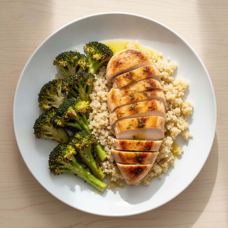 Grilled Chicken Breast with Quinoa and Roasted Broccoli